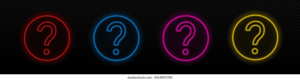 Question neon mark in circle vector icon.