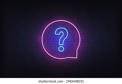 Question Neon Sign. Glowing Neon Quiz Template