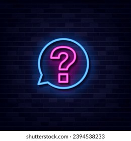 Question Neon Sign Vector, Neon Sign Symbol, Light banner, Light art.