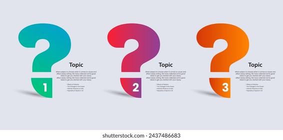 Preguntas Opciones de diseño de plantillas de infografía utilizadas en el vector de procesos de negocios y finanzas, ilustración