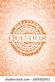 Question orange tile background illustration. Square geometric mosaic seamless pattern with emblem inside.