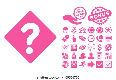 Question pictograph with bonus clip art. Vector illustration style is flat iconic symbols, pink color, white background.