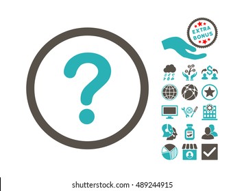 Question pictograph with bonus pictograph collection. Vector illustration style is flat iconic bicolor symbols, grey and cyan colors, white background.