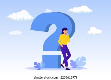 Question or problem solving. Question dilemma problem concept. Thinking woman asking questions. Choice concept. Concept of asking questions, solving puzzle or business problem