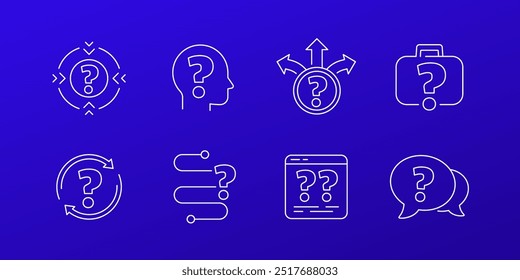 question, problem, unknown line icons with question marks