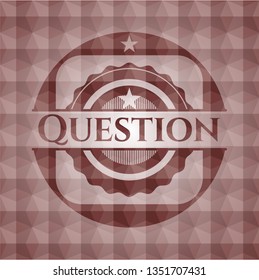 Question red seamless badge with geometric background.