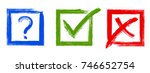 Question, red X and green tick check marks, approval signs design. Red X and green OK symbol icons in square check boxes. Check list marks, choice options, test, quiz or survey signs.