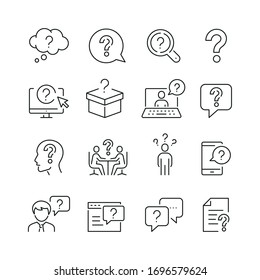 Question related icons: thin vector icon set, black and white kit