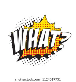 question what? in retro comic speech bubble with halftone dotted shadow