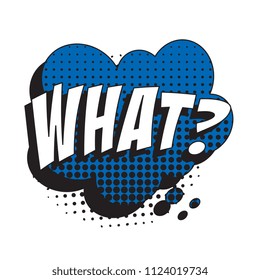 question what? in retro comic speech bubble with halftone dotted shadow