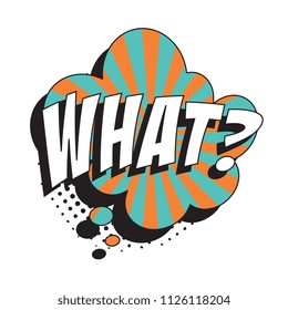 question what? in retro comic speech bubble with halftone dotted shadow