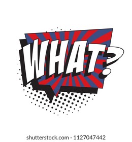 question what? in retro comic speech bubble with halftone dotted shadow