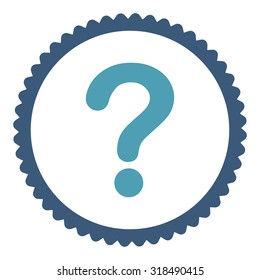 Question round stamp icon. This flat vector symbol is drawn with cyan and blue colors on a white background.
