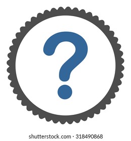 Question round stamp icon. This flat vector symbol is drawn with cobalt and gray colors on a white background.