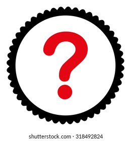 Question round stamp icon. This flat vector symbol is drawn with intensive red and black colors on a white background.