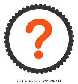 Question round stamp icon. This flat vector symbol is drawn with orange and gray colors on a white background.