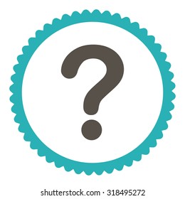 Question round stamp icon. This flat vector symbol is drawn with grey and cyan colors on a white background.