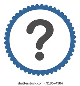 Question round stamp icon. This flat vector symbol is drawn with cobalt and gray colors on a white background.