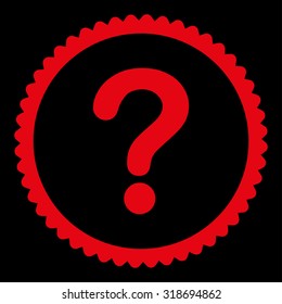 Question round stamp icon. This flat vector symbol is drawn with red color on a black background.