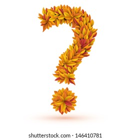 Question sign of autumn fall bright leaves