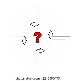 Question sign and direction arrows. Choosing decision concept illustration