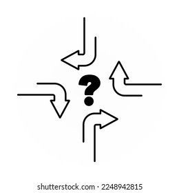 Question sign and direction arrows. Choosing decision concept illustration