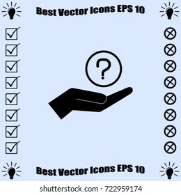 Question sign in the hand icon, problem vector illustration