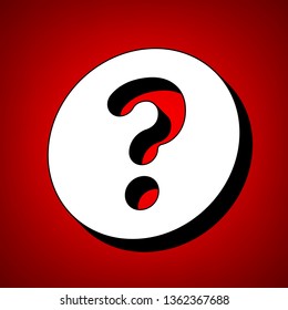 Question sign illustration. Vector. Perspective view of white icon with black outline at reddish background.