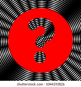 Question sign illustration. Vector. Red icon on white and black radial interference as background.