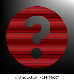 Question sign illustration. Vector. Striped red and black icon at gradient blackish background. Zebra.