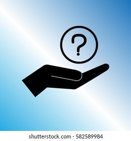 Question sign on the hand icon, problem vector illustration