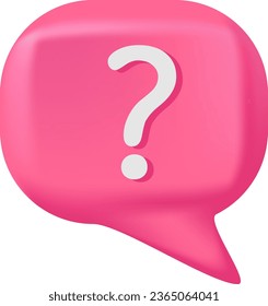 Signo de preguntas sobre burbujas de habla rosa. Burbuja de voz del vector 3d. Burbuja de preguntas y respuestas con colores rosas. Apoya el banner de chat 3d. Forma de etiqueta de información. Etiqueta de respuesta de test.