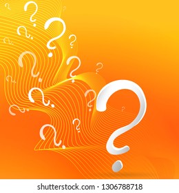 Question sign vector drawing on yellow-orange background. FAQ cartoon sign illustration 