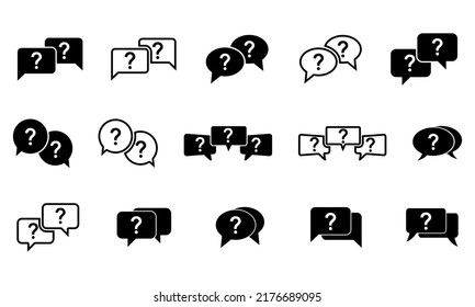 Question sign vector icons set. Help support symbol. Faq, ask bubble. Question and answer icons. Vector 10 EPS.