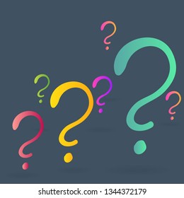 Question signs colorful vector illustration, problem and priority challenge concept. Flat design  background for web and print.  Ask for help, asking questions, FAQ sign. Question mark stamp.