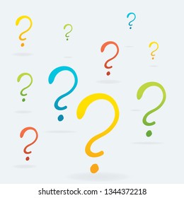 Question signs colorful vector illustration, problem and priority challenge concept. Flat design  background for web and print.  Ask for help, asking questions, FAQ sign. Question mark stamp.