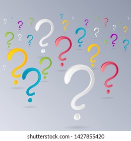 Question signs colorful vector illustration, problem and priority challenge concept. Flat design  background for web and print. Ask for help, asking questions, FAQ sign. Question mark stamp.