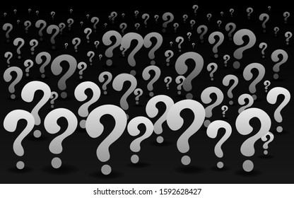 Question signs When word, FAQ  help. problem solve  realistic vector illustration of ask question mark, 3d shapes.  