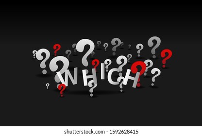 Question signs which word, FAQ  help. problem solve  realistic vector illustration of ask question mark, 3d shapes.  