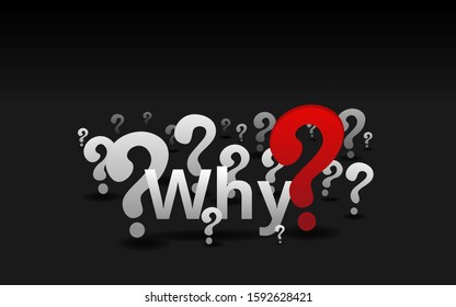 Question signs Why word, FAQ  help. problem solve  realistic vector illustration of ask question mark, 3d shapes.  