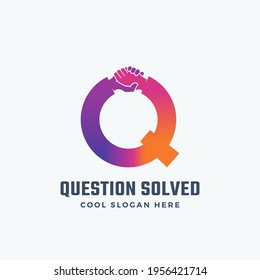 Question Solved Abstract Vector Sign, Symbol or Logo Template. Hand Shake Incorporated in Letter Q Concept. Isolated.