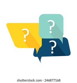 Question speech bubbles. Question mark icon with long shadow. Vector illustration