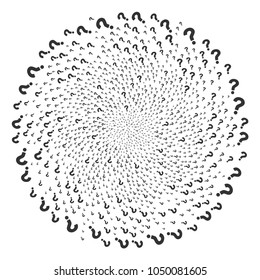Question spiral cluster. Object spiral created from scatter question items. Vector illustration style is flat iconic symbols.