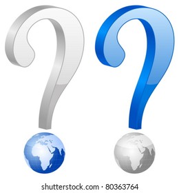Question symbol with globe on white background. Vector illustration.