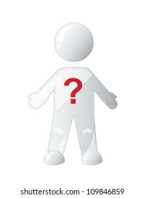 question symbol over the chest of a man
