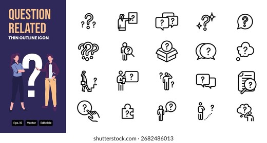 Diseño delgado del Vector del conjunto del icono del contorno de la pregunta Bueno para el Web y el App móvil