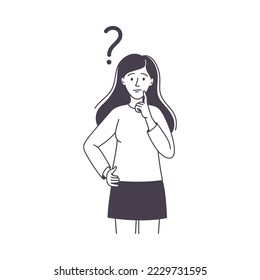 Question with Thoughtful Woman Scratching Head over Riddle Vector Illustration