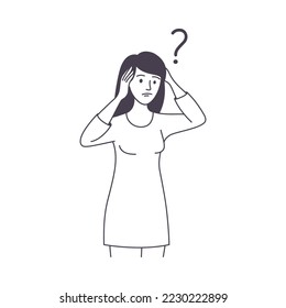 Question with Thoughtful Woman Scratching Head over Riddle Vector Illustration