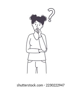 Question with Thoughtful Woman Scratching Head over Riddle Vector Illustration