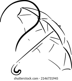 Frage, Regenschirm, handgezeichnet. Schwarze Vektorgrafik-Kunst